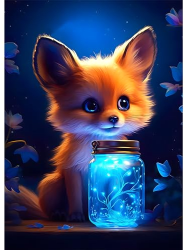 DPHERO Fuchs Diamant Painting Bilder für Erwachsene Kinder,5D Baby Fuchs Diamond Painting Set,DIY Strass Bilder Traumland Diamant Kunst Kits,Runde Steine Diamant Painting für Zuhause Dekor 30x40 cm