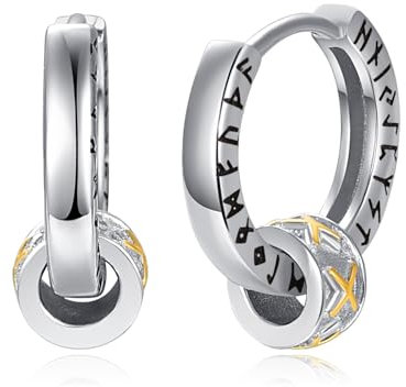 Unisex Creolen 925 Sterling Silber Wikinger Rune Schlafen Kreolen Ohrringe Ohrring Ohrschmuck Geschenk für Männer Frauen (Wikinger Runen Creolen)