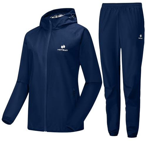 HOTSUIT Schwitzanzug Damen Zum Abnehmen, Saunaanzug Sauna Suit Sweatanzug Sportanzug Trainingsanzug Sweatsuit Boxen MMA Fitnessstudio Fitness Laufen Frauen Navy XL