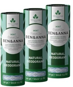 BEN & ANNA MINT - Natürliches Deo-Stick für Herren und Damen | Vegan & Naturkosmetik | Nachhaltig in Papertube | Gegen starkes Schwitzen | Aluminiumfrei (40g (3er Pack), Minze)