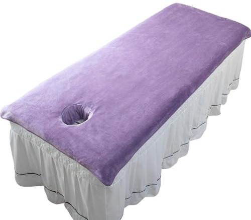 Morbuy Massageliege Laken mit Gesichtsloch, 2er Set Eingedickt Handtuch für Massageliege, Mikrofaser Gesichtsauflage für Massageliege für Schönheitsbett Spa Schönheit (100x200cm,Taro Violett)