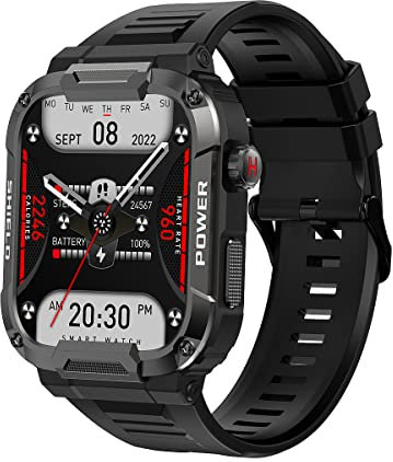 Smartwatch Damen Herren, Armbanduhr 1.85 Bluetooth, Fitnessuhr mit Überwachung von Herzfrequenz, Blutdruck, Atemübung (Modern, Schwarz)
