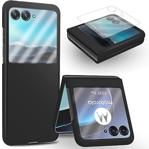 MOJIA Hülle für Motorola Moto razr 50, Ultradünn und Seidiges Hautgefühl Handyhülle, Anti Tropfen und Anti Kratz Schutzhülle, Mit gehärtetem Glas Schutzfolie. Schwarz