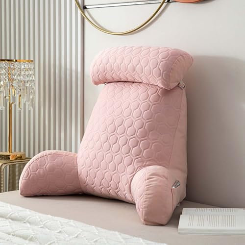 Reading Pillow for Bed, Soft Large Back Support Pillow with Arms, Portable Backrest Detachable Neck Support Pillow for Reading Relaxing Watching TV Games, Washable (Pink)