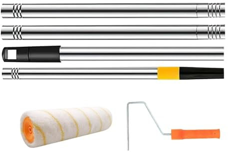 Extension de rouleau de peinture – Poteau de peinture avec poignée télescopique amovible | Avec pinceau à peinture, fournitures de peinture pour armoires de cuisine, travaux manuels, petites surfaces