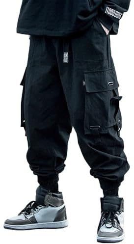 AOPEZIA Pantaloni cargo casual da uomo con tasche multiple Pantaloni techwear Pantaloni hip-hop jogger affusolati Pantaloni sportivi con cinturino con fibbia Pantaloni streetwear punk