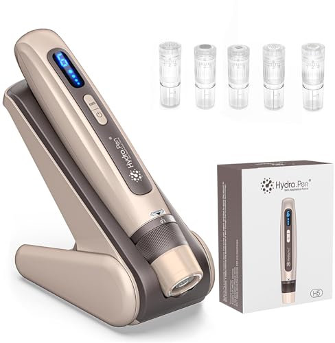 Hydra.Pen H5 Microneedling Pen, EMS Microcurrent + Automatic Application of Serum + Microneedling 3 in 1 Skin Care Tool for Skin Care, Wrinkles, Scars and Hair Loss, Gifts for Women/Men, Gold