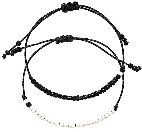 AOKWAWALIY 1 paire de bracelets en perles de riz noires et blanches, bracelets tressés, bracelets en fil de cire, bracelets pour couple, bracelets en cordon, bracelets élastiques, 30x0.4cm, perles,