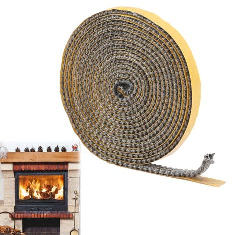 Junta de inserción para chimenea, 3 mm × 10 mm Junta de Poele a Madera Autoadhesiva, juntas de fibra de vidrio para estufa/chimenea/tubo poele/puerta de horno, resistente al calor 550 grados Celsius