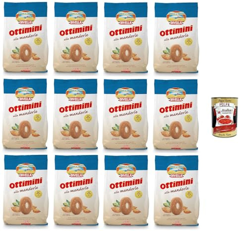 Italian Gourmet Ottimini alle Mandorle Biscotti 12 x 350g Mandelgebäck | Gusto ricco con frutta secca, consistenza friabile; knusprig zum Kaffee, Gesamtnettogewicht 4,2 kg + Kostenlos Polpa 400g