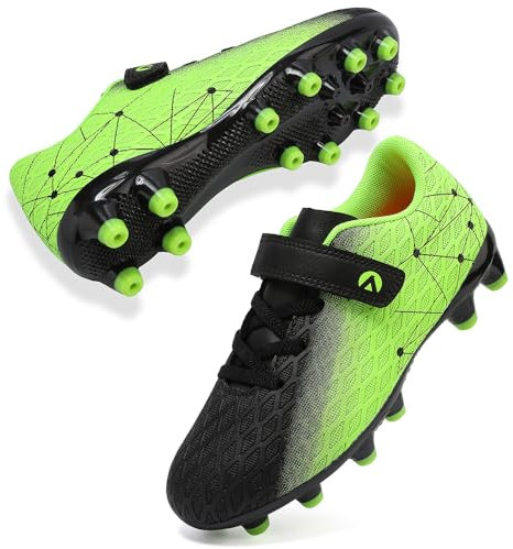 LECYGNB Boys Football Boots Kids Girls Athletics Training Astro Turf Soccer Shoes Teenager Profession Competition Indoor Outdoor Sneakers Unisex Black Green UK 4