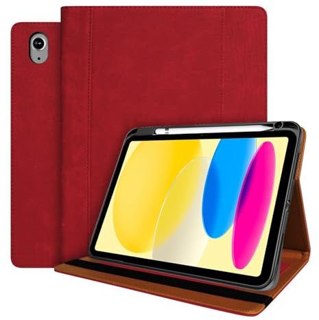 World biz Lederhülle für iPad der 10. Generation, 27,7 cm (10,9 Zoll) Modell 2022, Premium-Leder-Business-Hülle mit Tasche und Stifthalter, automatischer Schlaf-/Wachmodell, iPad 10. Generation 27,7