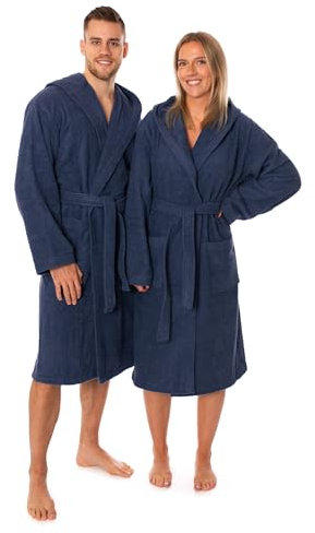 Lavea Elena Unisex Bademantel mit Kapuze – 100% gekämmte Baumwolle – luxuriös weich und super sanft – Perfekt für Damen und Herren – Für die Sauna, L, Navy