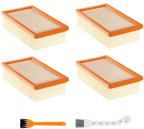 Filtre Aspirateur pour Karcher Kit, Lot de 4 Filtre Remplacement, Filtres Plissés Plats, pour Karcher WD4/WD5/WD6/MV4/MV5/MV6 Filtre Remplacement, Compatibles avec Kärcher 2.863-005.0