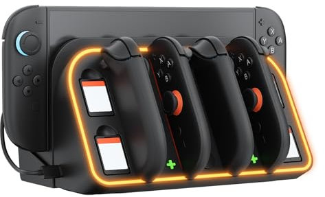 Hosanwell Support Murale 2-en-1 pour Nintendo Switch 2 avec Station de Charge pour 4 Manettes Joy-Cons, Contrôle d'Éclairage RGB et 4 Logements pour Cartouches