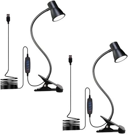 GBKDQQ 2 lámparas de cama con abrazadera, lámpara de escritorio LED regulable con 3 temperaturas de color, lámpara de mesa USB con cable, lámpara de cama con interruptor para dormitorio