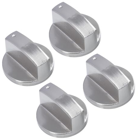 KONTONTY 4pcs Zinc Alloy Stove Burner Control Knobs Replacement for Electric Range and Oven Easy Manipulation and Convenient Replacement, Silver Metal Stove Knobs for Kitchen Appliances