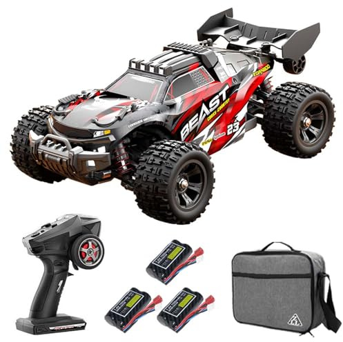 Teeggi SG118 MAX Ferngesteuertes Auto Für Erwachsene 60KM/H mit Tragetasche,1:18 4WD Off Road Race Buggy, Bürstenloser Motor RC Hohe Geschwindigkeit Offroad Drift Rennauto, 3 Batterien(Rot)