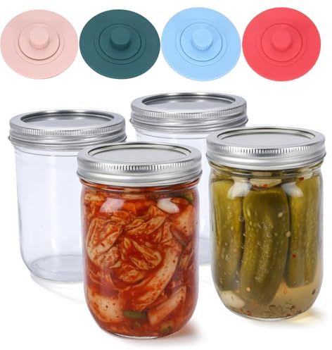 Punorric 4-Pack Fermentation Jars 500ml - Glass Kimchi Container, Fermenting Jar with Airlock, Mason Jar with Lids, Sauerkraut Fermentation Kit for Homemade Fermented Foods