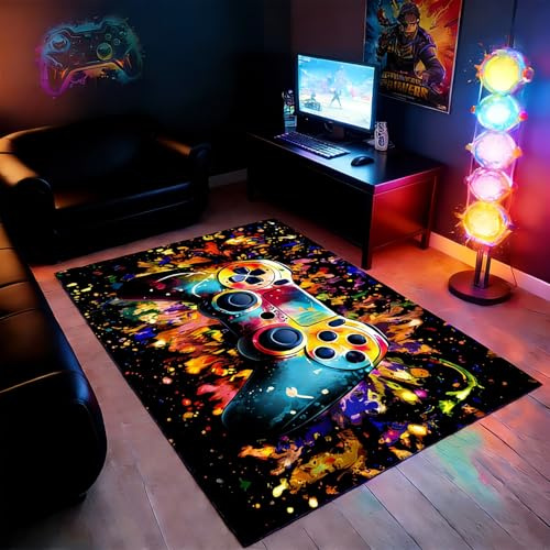 IFASHIHOME Gaming Area Rug,Gaming Rug for Boys Bedroom,3D Non-Slip Colorful Area Rug Game Controller Carpet Floor Mat for Bedroom Living Playroom Decor B(47.3x63)