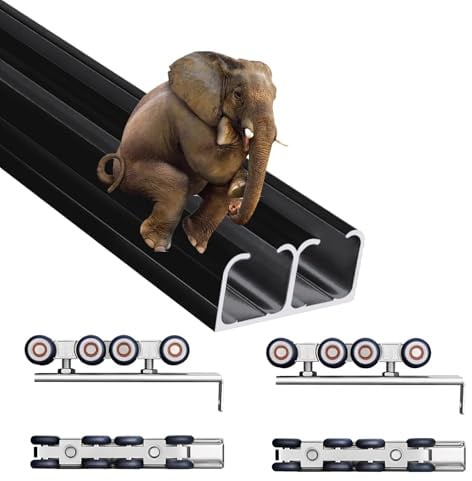 Rail porte coulissante Kit Quincaillerie Porte Grange À Double Rail, Plafond Recoupable Supportant Une Charge 60 Kg, Ensemble Rails Portes Coulissantes Qualité Commerciale(Black,260cm/8.5')