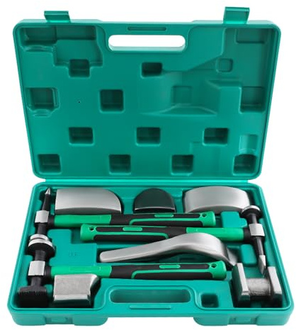 Set di 9 strumenti per riparazione della carrozzeria, kit professionale di attrezzi per lattoniere con martello e incudine, kit di riparazione per ammaccature auto e lavorazione della lamiera in
