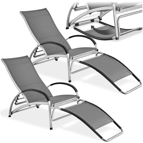 tectake® Sonnenliege 2in1 Schaukelstuhl, 4-Fach verstellbar, Textilene, 120kg belastbar, Gartenliege, Liegestuhl, Relaxliege, Gartenmöbel, Terrassenliege, Poolliege, Outdoor - anthrazit, 2er Set