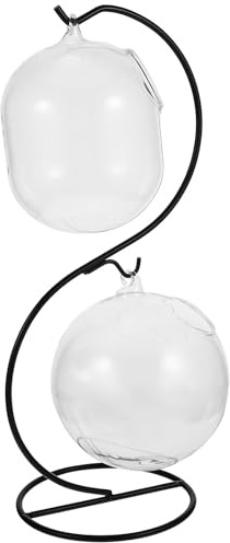 BELLIFFY Aquarium de Table en Verre avec Support en Fer en S, Vase Hydroponique Double Couche 12 Cm Boule Ronde, Réservoir Moyen pour Poissons Rouges, Décoration Bureau et Maison,