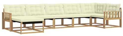 vidaXL Outdoor-Sofagarnitur mit Kissen 7 pcs Weiß und Creme, Moderne Garten-Sofa-Garnitur, langlebige Möbel, schicker Sitzplatz, wetterfest, Bequeme Relaxoase