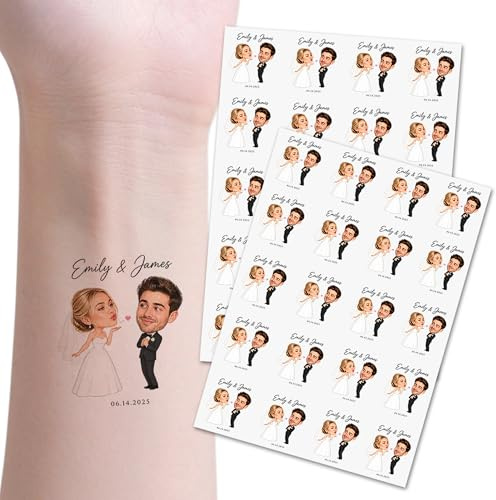 Tatuajes Temporales Personalizados - Tatuajes de Foto de Cara Personalizados para Novio Novia Pareja Boda Cumpleaños Graduación, Calcomanías de Tatuaje Impermeables con Varios Tamaños