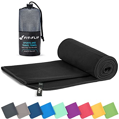 Fit-Flip Mikrofaser Handtuch - kompakte Microfaser Handtücher - ideal als Sporthandtuch, Reisehandtuch, Strandtuch - schnelltrocknend und leicht - Badetuch groß (1x 30x50cm, Schwarz)
