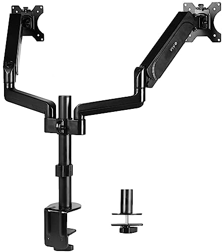 VIVO Dual Arm Mount for 17 to 32 inch Screens - Pneumatic Height Adjustment, Full Articulating Tilt, Swivel, Heavy Duty VESA Stand with Desk C-clamp and Grommet Option STAND-V002K