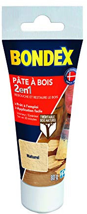 BONDEX - Pate à bois - Rebouche et Restaure le Bois - Sec en 30 min - 80g - Naturel