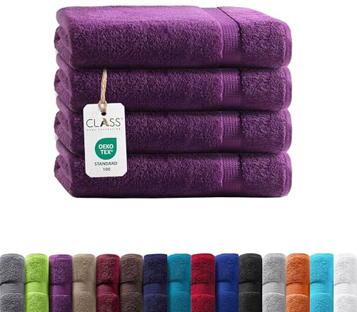 Class Home Collection Frottee Duschtücher 70x140 cm – 4er Set Duschtuch – Besonders weiche & saugfähige Duschtücher aus 100% Baumwolle mit Aufhänger – Aubergine