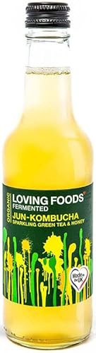Loving Foods *Organic & Made in the UK* Jun-Kombucha (330ml) Raw, Unpasteurised & Bursting with Beneficial Live Bacteria (6 x Bottles)
