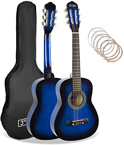 3rd Avenue Paquete Para Principiantes Con Cuerdas De Nailon Español Para Guitarra Clásica Para Niños De, Tamaño 1/4, 6 Meses De Lecciones Gratis, Bolsa Y Cuerdas, Color Azul