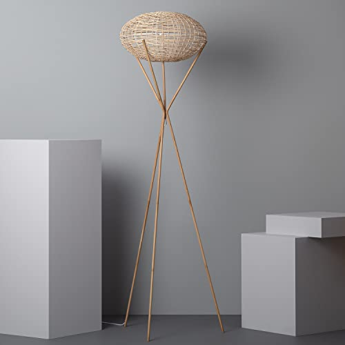 LEDKIA LIGHTING - Stehleuchte Ronax | Elegantes Design | Vielseitige Beleuchtung mit E27 | Für Wohnzimmer, Küche, Schlafzimmer | Bambus & Geflochtenes Papier, Natürlich