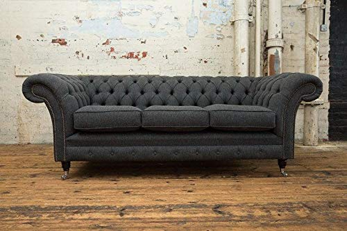 JVmoebel XXL Sofa 3 Sitzer Couch Chesterfield Polster Sitz Garnitur Leder Textil Grau Neu