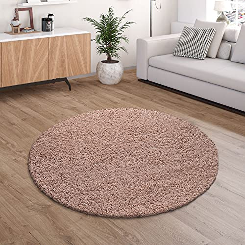 Paco Home Tappeto Shaggy a pelo lungo morbido e soffice per il soggiorno, resistente e robusto, Dimensione:Ø 120 cm tondo, Colore:Rosa