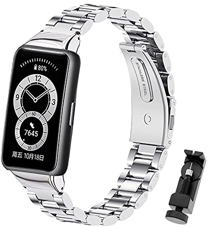 SenMore Smart Metall Armband für Huawei Band 6 / Pro / Honor Band 6 - Kompatibles Edelstahl-Ersatzband
