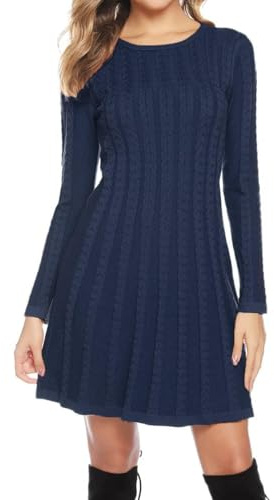Gyabnw Women's Jumper Dress Long Sleeve Crew Neck Knitted | Long sleeve design, crew neckline, knitted texture, jumper dress styling, for winter wear, cold season dress styling