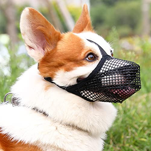 Maulkorb für Hunde, weicher Nylon-Maulkorb, verstellbar, atmungsaktiv, Netz-Maulkorb, Hundemaske, Mundbedeckung für Anti-Bellen, Lecken (Schwarz, Größe XS+)