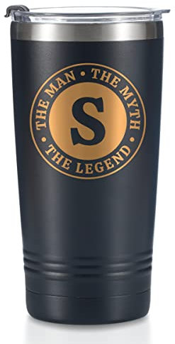Onebttl The Man The Myth The Legend Mug with Initials, Monogrammed Stainless Steel Travel Tumbler for Men, Funny Personalised Coffee Cup, Custom Birthday Christmas Gifts for Him, 590 ml, S