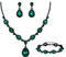 Clearine Y-Halskette + Ohrringe und Armband Marquise Kristall Tennis Armkette Hochzeit Braut Träne Diamant Kostüm Schmuckset für Damen Smaragd-Grün Schwarz-Ton