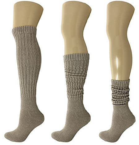 AWS/American Made Slouch Socken aus Baumwolle, kniehoch, Größe 38-44 (2 Paar), Beige, 5-10