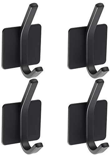SAYAYO Crochets pour Serviettes Porte Manteau Mural Sans Percage Porte Manteau Salle de Bain, Adhésif Crochet Mural Patère avec 4 Crochets, Finition Noire Mate en Acier Inox, EGJF2202B-4P