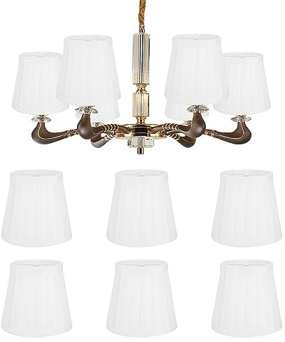 6 Stück Stoff Lampenschirm 12×11×8,5 cm Weiß E14 Clip Pleated Kerze Kronleuchter Nachttisch Lampenschirm Modern Kleiner Tischlampenschirme für Wandleuchte Stehlampe
