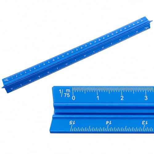 SZXMDKH 30 cm dreieckiges Metall-Lineal, Aluminium, Anodisiert, 1/20, 1/25, 1/50, 1/75, 1/100, 1/150 (blau)