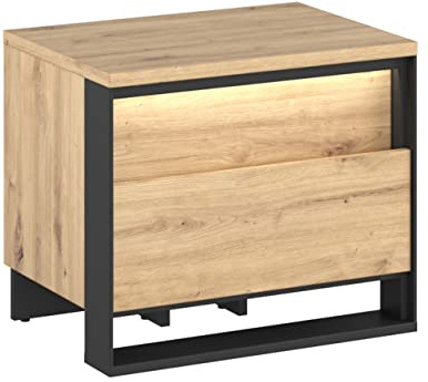 Mirjan24 Nachttisch Quant QS-03, Griffloses Öffnungssystem, Nachtkonsole mit gedämpftem Schließsystem, Nachtschrank, Nachtkommode, Schlafzimmerkommode (Eiche Artisan/Eiche Artisan + Schwarz)