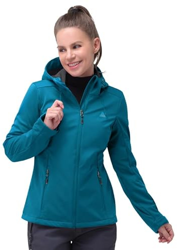 33,000ft Damen Softshelljacke Wasserdichte Winddichte Funktionsjacke Atmungsaktive Übergangsjacke Leichte Fahhradjacke mit Kapuze Windbreaker zum Laufen, Radfahren, Wandern，Dodge Blau 42